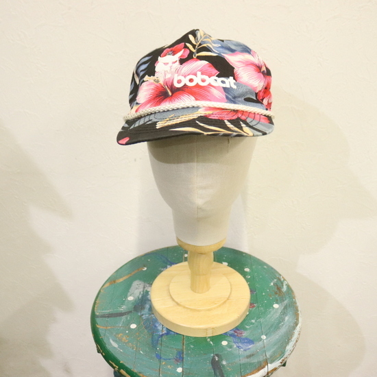 CAP788 90sビンテージ ベースボールキャップ bobcat■1990年代製 ブラック 黒 花柄 フラワー アニマル hat ハット 帽子 小物 古着 アメカジ拍卖