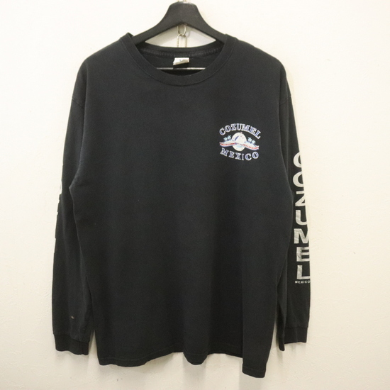 y393 2000年代製 YAZBEK 長袖Tシャツ■00s 表記Lサイズ 黒 ブラック ロンT スーベニア 袖プリント アメカジ ストリート 古着 古着卸 激安拍卖