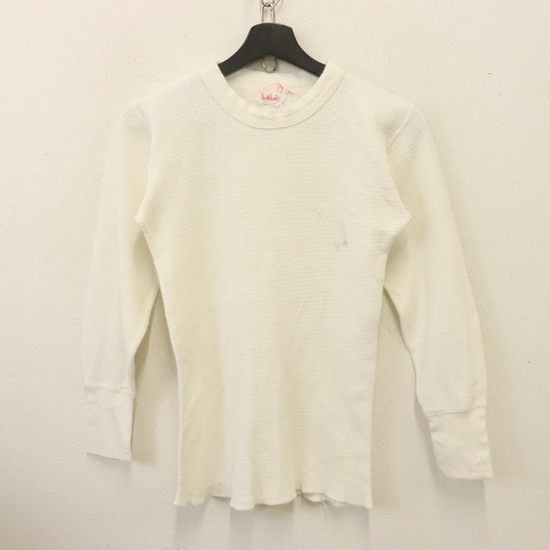 T921 70sビンテージ ScottBrais ハニカム 長袖サーマルTシャツ■1970年代製 XSサイズくらい 白 ホワイト 無地 コットンポリエステル 古着拍卖