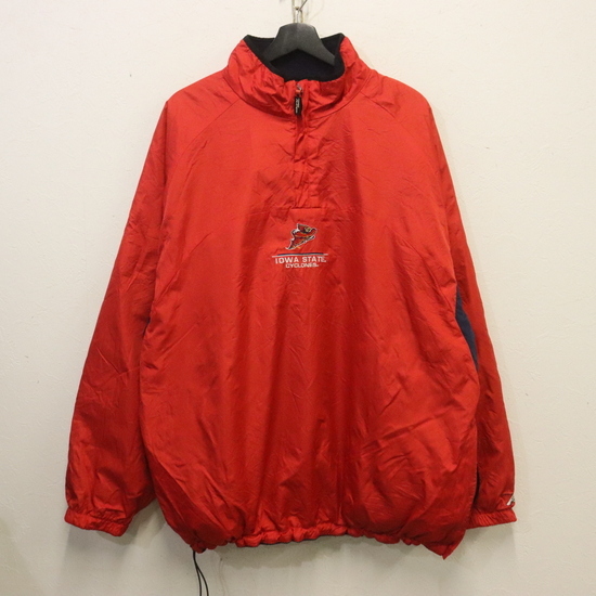 G37 2000年代製 IOWAカレッジ デッドストック リバーシブルジャケット■00s 表記XLサイズ レッド ネイビー ナイロン フリース ハーフジップ拍卖
