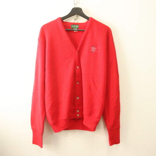 D599 80sビンテージ IZOD アイゾッド アクリルニットカーディガン USA製■1980年代製 表記Mサイズ 赤 レッド 刺繍 ワンポイントロゴ 拍卖