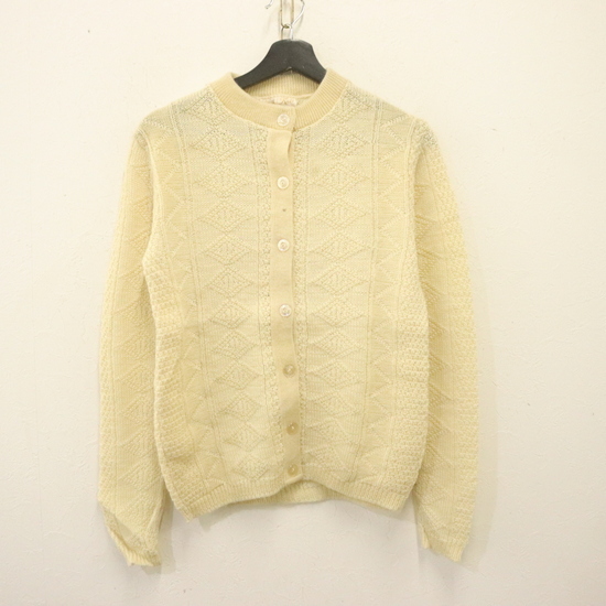 a948 70sビンテージ AuonKnit ウールニットカーディガン■1970年代製 約Sサイズくらい レディース アイボリー 柄 アメカジ ストリート 古着拍卖