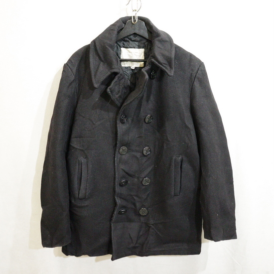 U105 80sビンテージ Pコート USA製■1980年代製 表記44サイズ ネイビー 紺 民間 ミリタリー 無地 アメカジ ストリート 古着 古着卸 激安拍卖