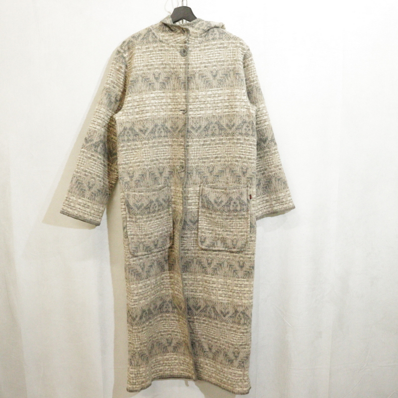 V61 90sビンテージ ウールリッチ ウールコート USA製■1990年代製 表記Sサイズ ベージュ レディース 柄 ロングコート アメカジ ストリート拍卖