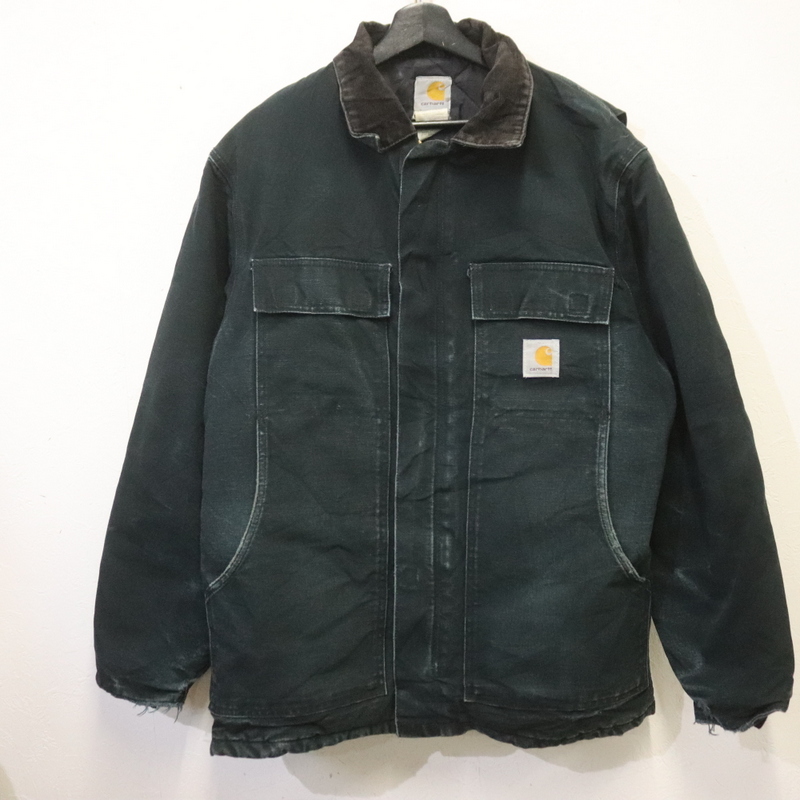 T181 2008年製ビンテージ カーハート Carhartt トラディショナルコート■00s 表記42サイズ 黒 ブラック BLK 襟コーデュロイ 中綿 ワーク拍卖