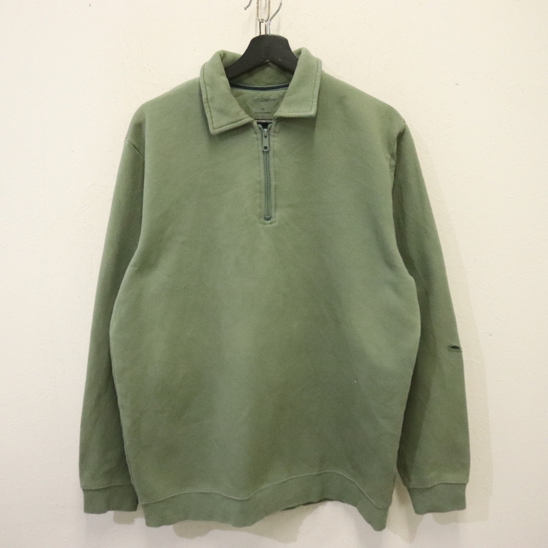 y470 2000年代製 croft&borrow ハーフジップスウェット■00s 表記Mサイズ グリーン トレーナー 無地 襟付き アメカジ ストリート 古着 激安拍卖