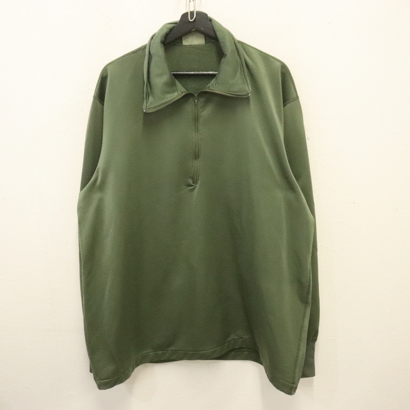 y471 90sビンテージ U.S.ARMY スリーピングシャツ■1990年代製 表記XLサイズ グリーン 無地 ハーフジップ ミリタリー アメカジ 古着 激安拍卖