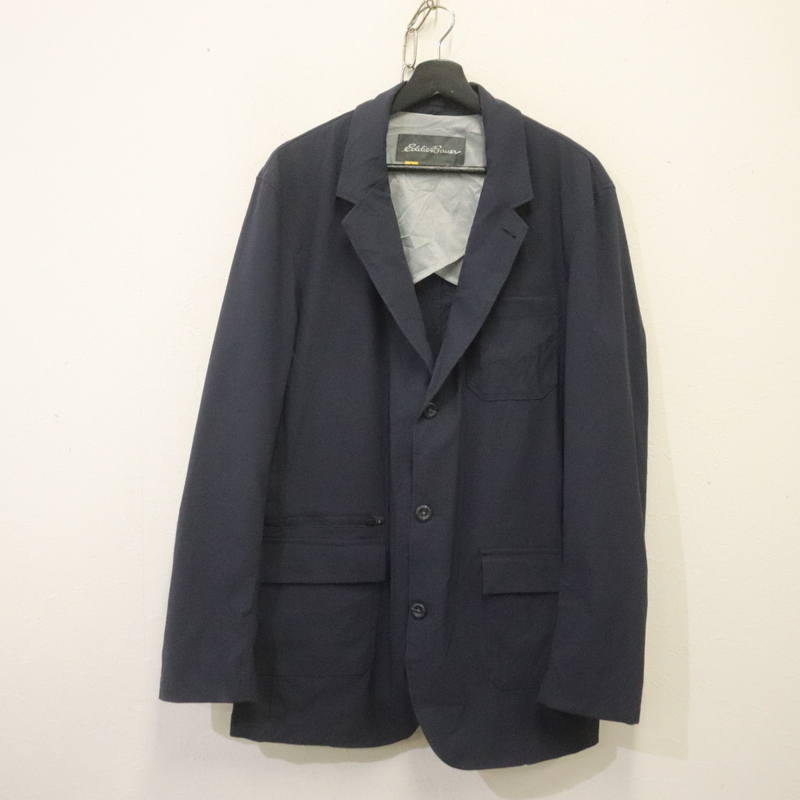 y477 2000年代製 エディーバウアー テーラードジャケット■00s 表記44サイズ ネイビー 無地 ナイロン ストレッチ アメカジ ストリート 古着拍卖
