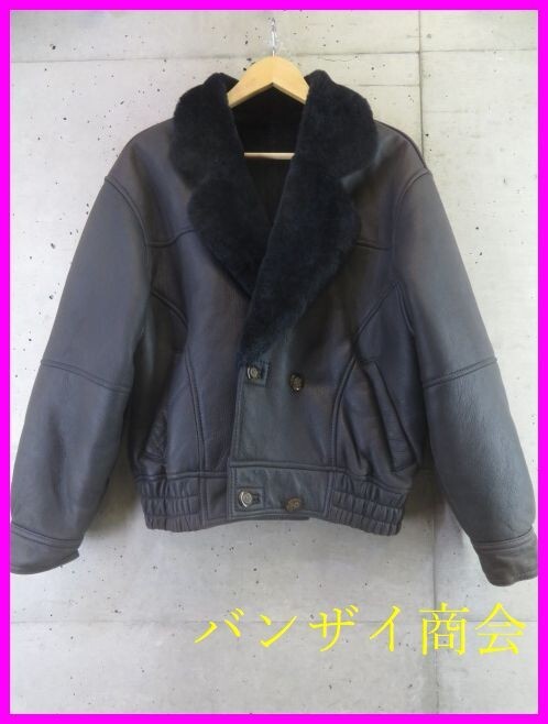 8001b8◆フランス製レザー使用◆Wind Armour ウィンドアーマー 羊革ラムレザー ムートンファージャケット S/ブルゾン/コート/シープスキン拍卖