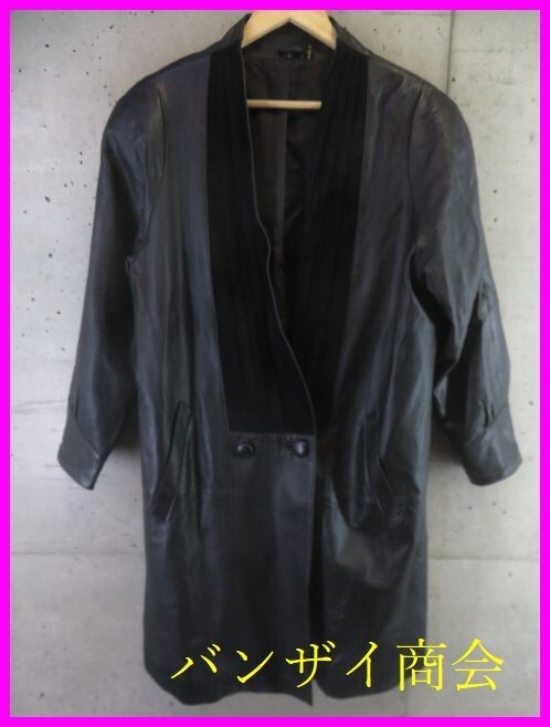 8101b5◆良品です◆最高級◆羊革ラムレザー ノーカラー襟無し レザーコート フリーサイズ/ジャケット/シープスキン/レディース/女性/婦人拍卖