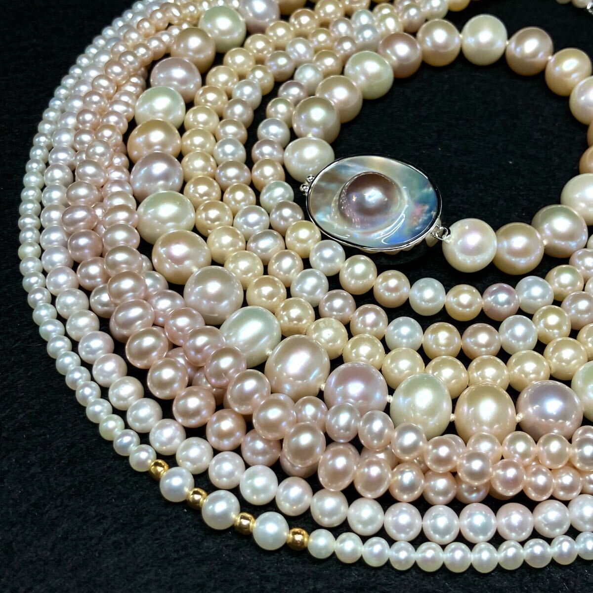 K18入り!!約3.5-10.5mm珠【セット売り】■本真珠ネックレス6点&ブレスレット1点&パールネックレス1点おまとめ■N 約254.0g EA4/EA8 U608拍卖