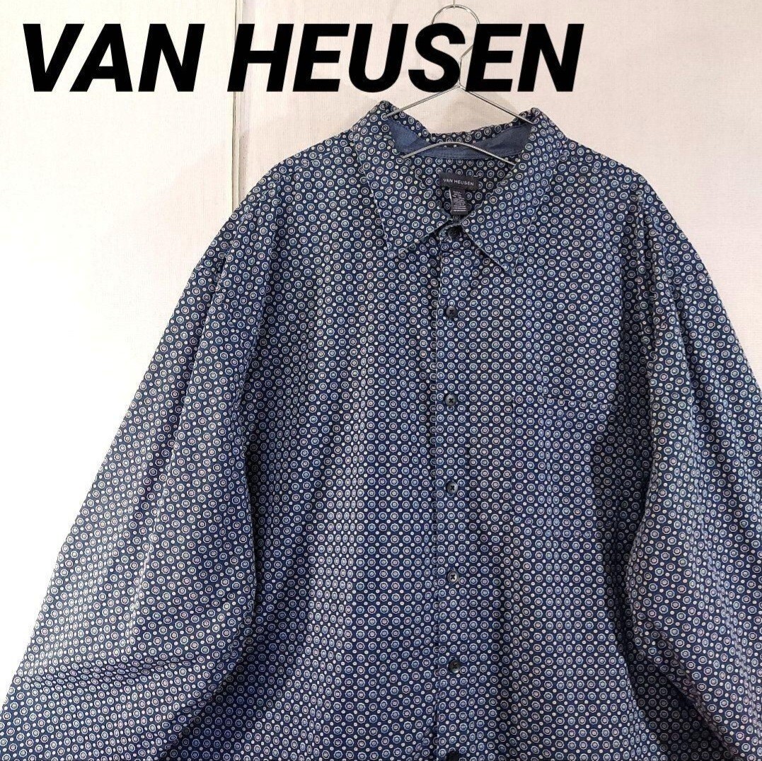 古着 ヴァンヒューゼン 長袖 総柄シャツ パターン柄 ビッグシルエット 大きなサイズ レアサイズ VAN HEUSEN 拍卖