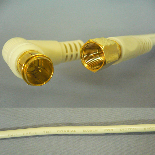 4K8K放送対応 地上デジタルテレビコードF型接栓 - L型プッシュ式プラグ 10m ホワイトグレー FBT-7100拍卖