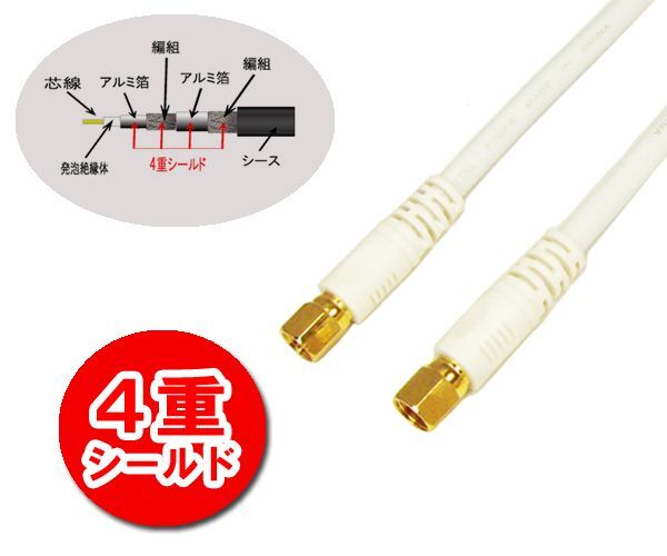 4K8K放送対応 アンテナケーブル 0.3m ホワイト C-091WT 爆買拍卖