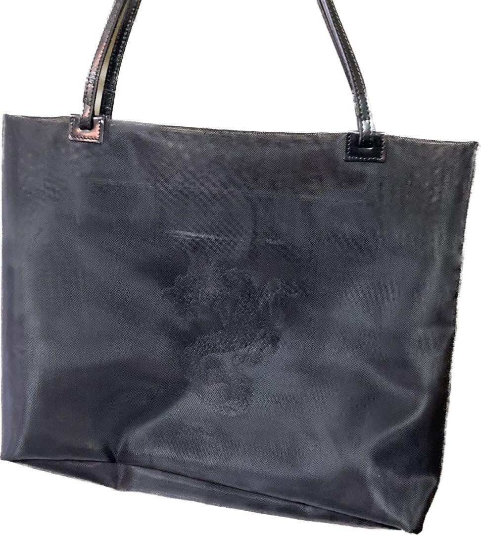 90s Jean Paul GAULTIER Dragon Mesh Bag ブラック ナイロン レザー トートバッグ 肩掛け拍卖