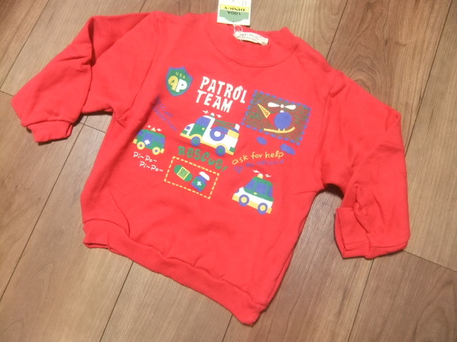 未使用★100★のりもの柄 赤のトレーナー★日本製拍卖