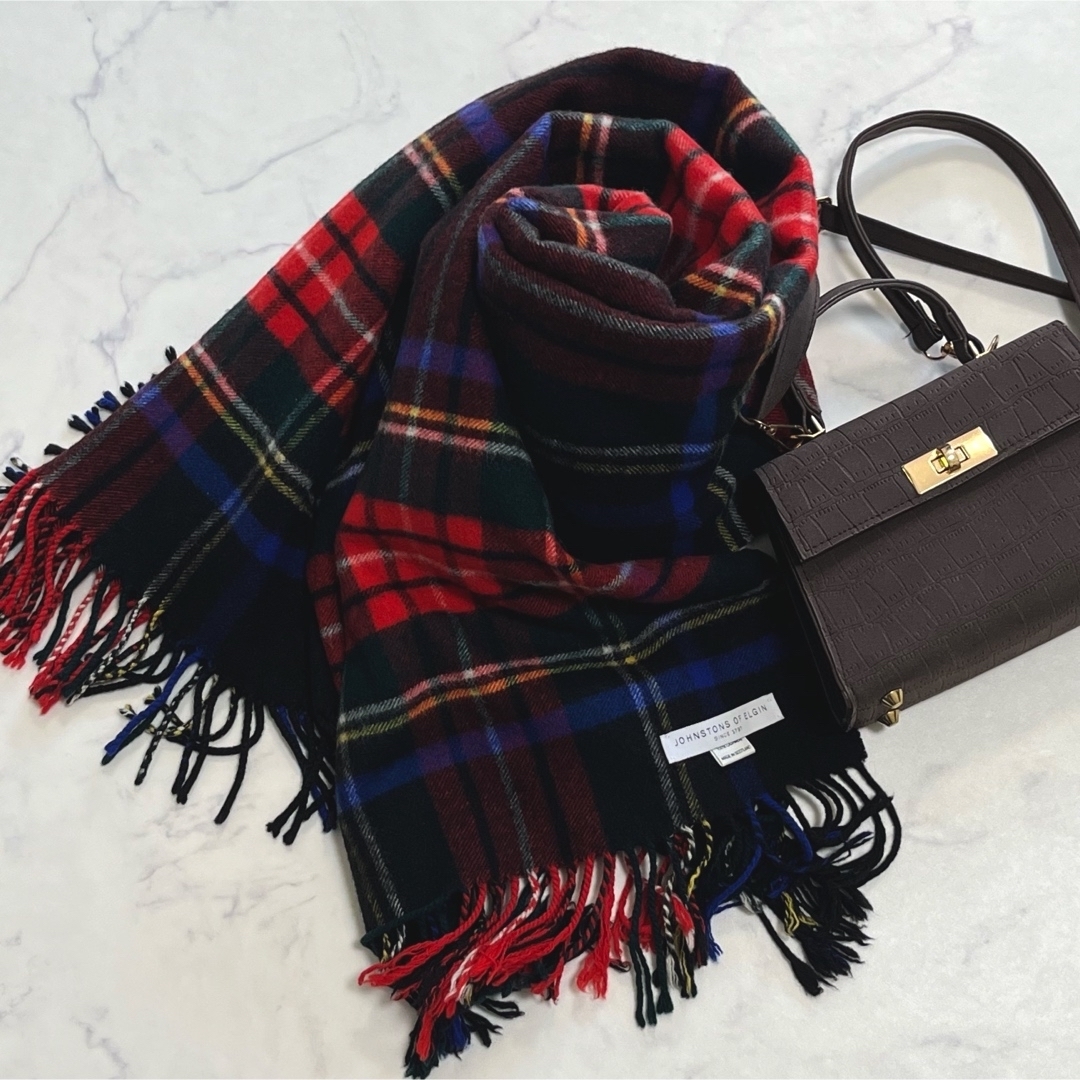 美品★Johnstons of Elgin★ジョンストンズオブエレガン/カシミヤ100%ストール/大判/スコットランド製/ブラックスチュアート拍卖