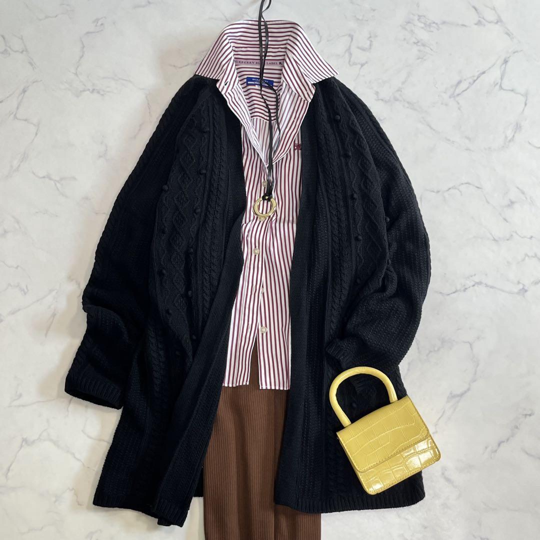 美品★LACOSTE★ラコステ★ロングカーディガン/ケーブル編み/アラン模様/カシミヤ/ウール/ロゴプレート拍卖