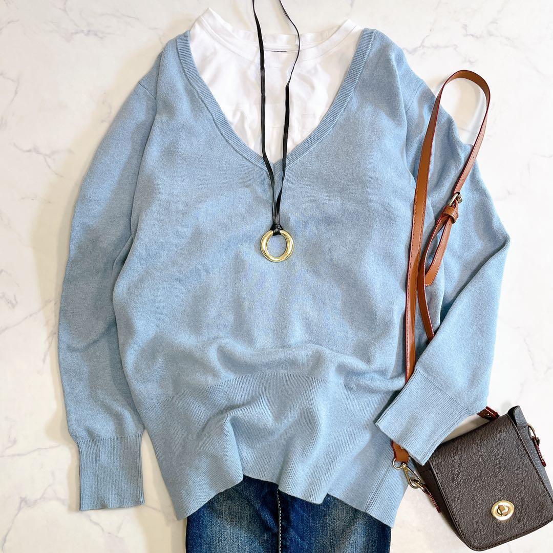 美品★2024★URBAN RESEARCH★アーバンリサーチ★コットン/カシミヤ/ニット/プルオーバー/ライトブルー拍卖