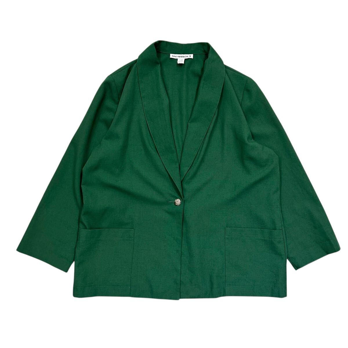 90’s〜 SAG HARBOR テーラードジャケット レディース 20W サイズ グリーン 緑色 ライトアウター拍卖