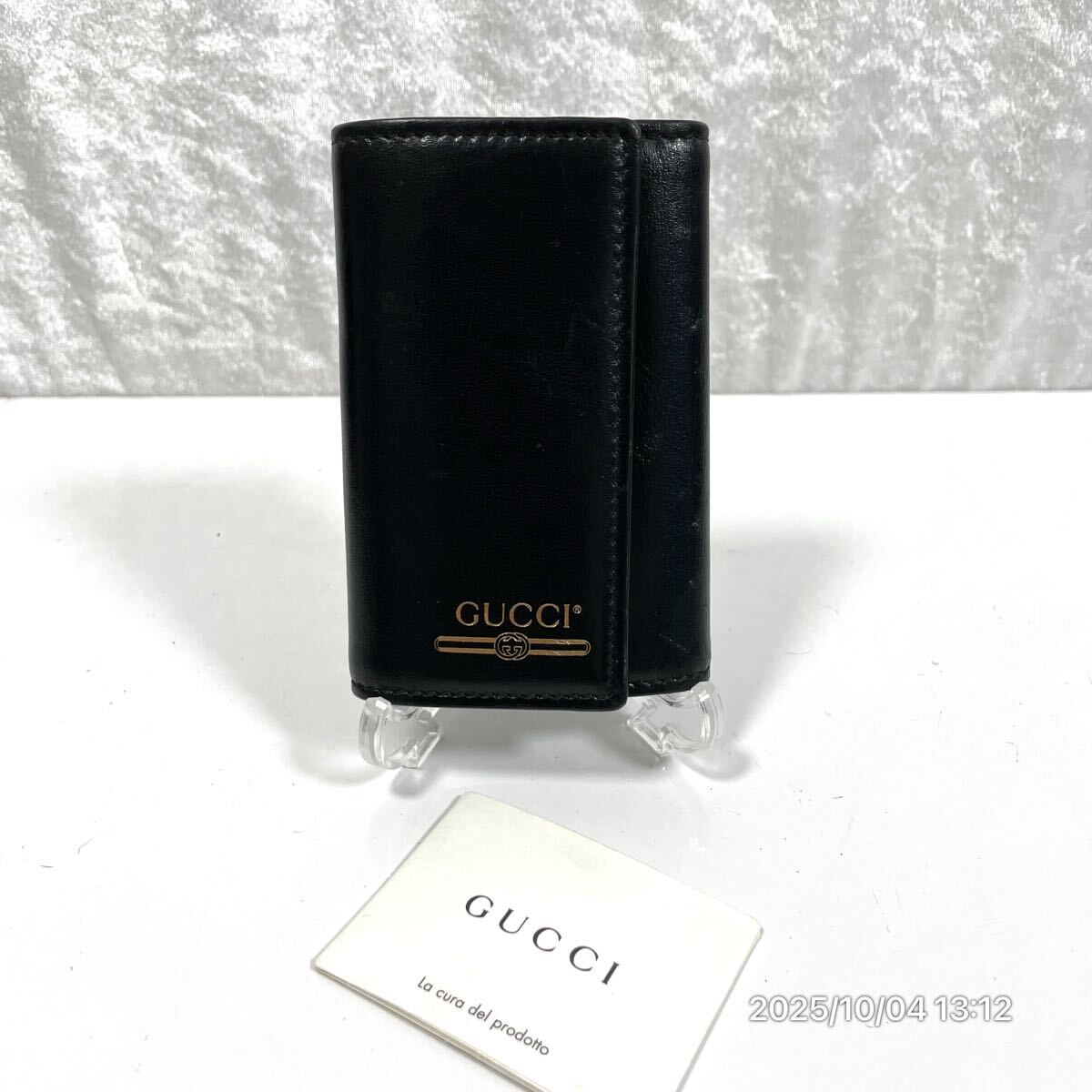 GUCCI グッチ GGロゴ ブラック×ゴールドカラー レザー 革 三つ折り 6連 キーケース アクセサリー 装飾品 小物拍卖