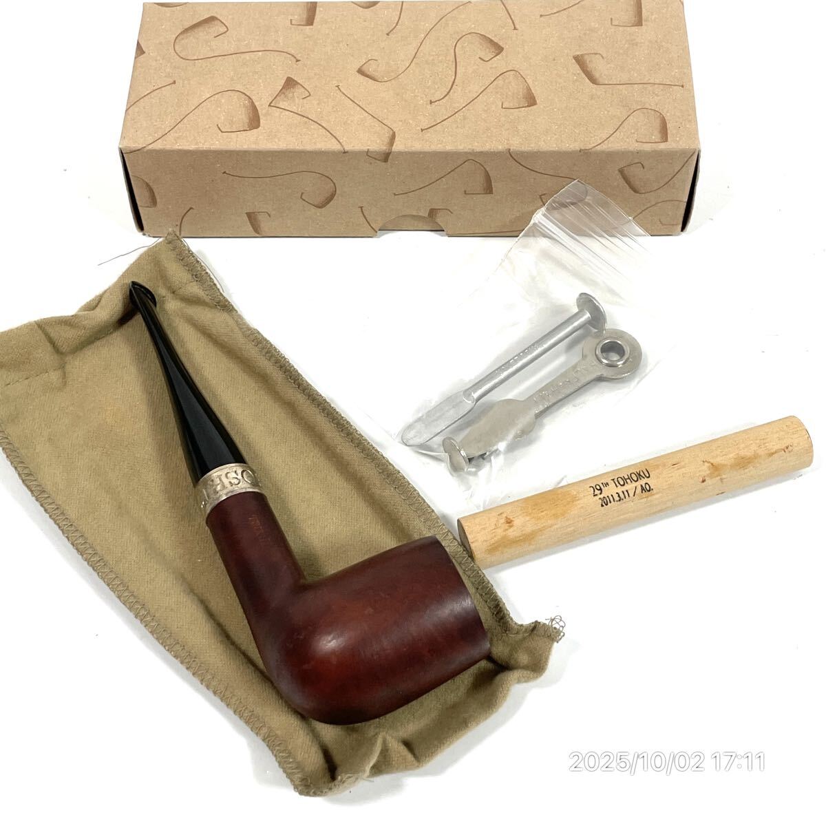 SILVER925 シルバー925 TSUGE 2011.3. 11 東北 MABOROSHI 木製 記念 パイプ 喫煙具 喫煙グッズ 付属付き拍卖