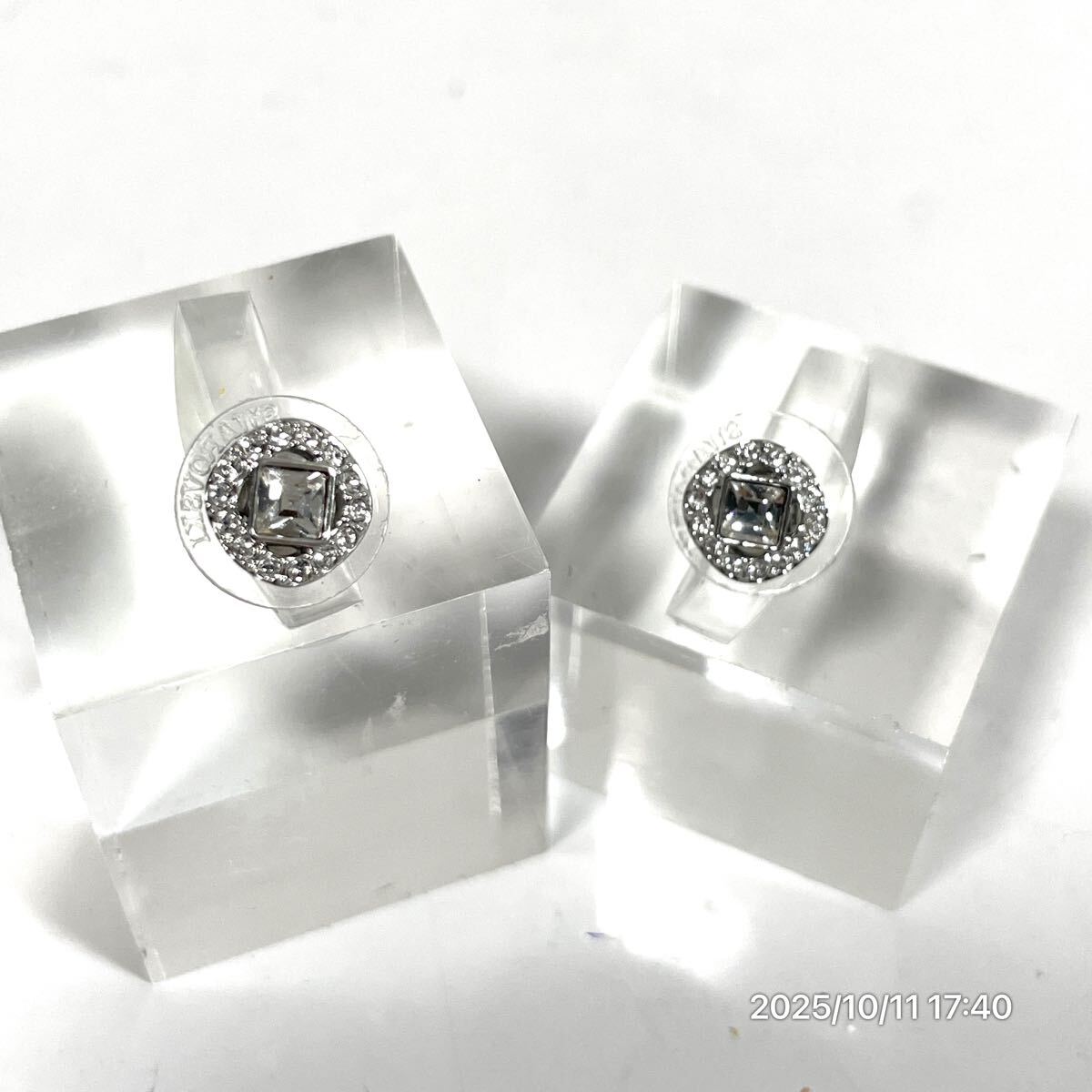 美品 SWAROVSKI スワロフスキー スクエア調 クリスタル ラインストーン シルバーカラー ピアス イヤリング アクセサリー 装飾品拍卖