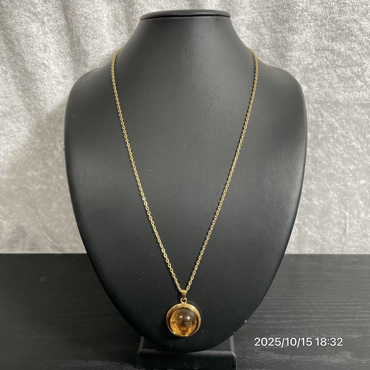 LALIQUE ラリック サークル調 ゴールドカラーチェーン カボション ロングネックレス ペンダント アクセサリー 装飾品拍卖