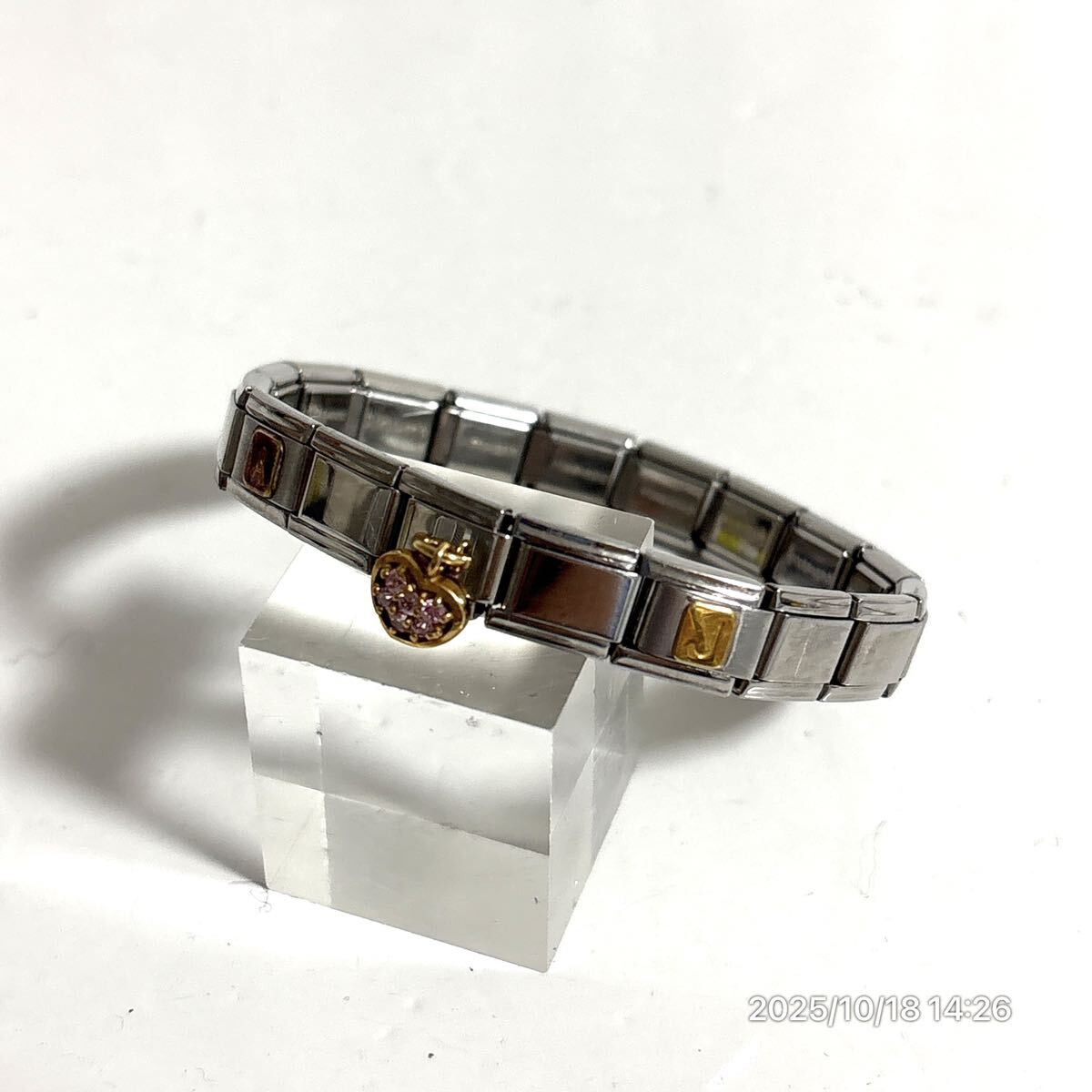 MESSAGGIO メッサジオ ハート ラインストーン ゴールド×シルバーカラー ブレスレット バングル アクセサリー 装飾品拍卖