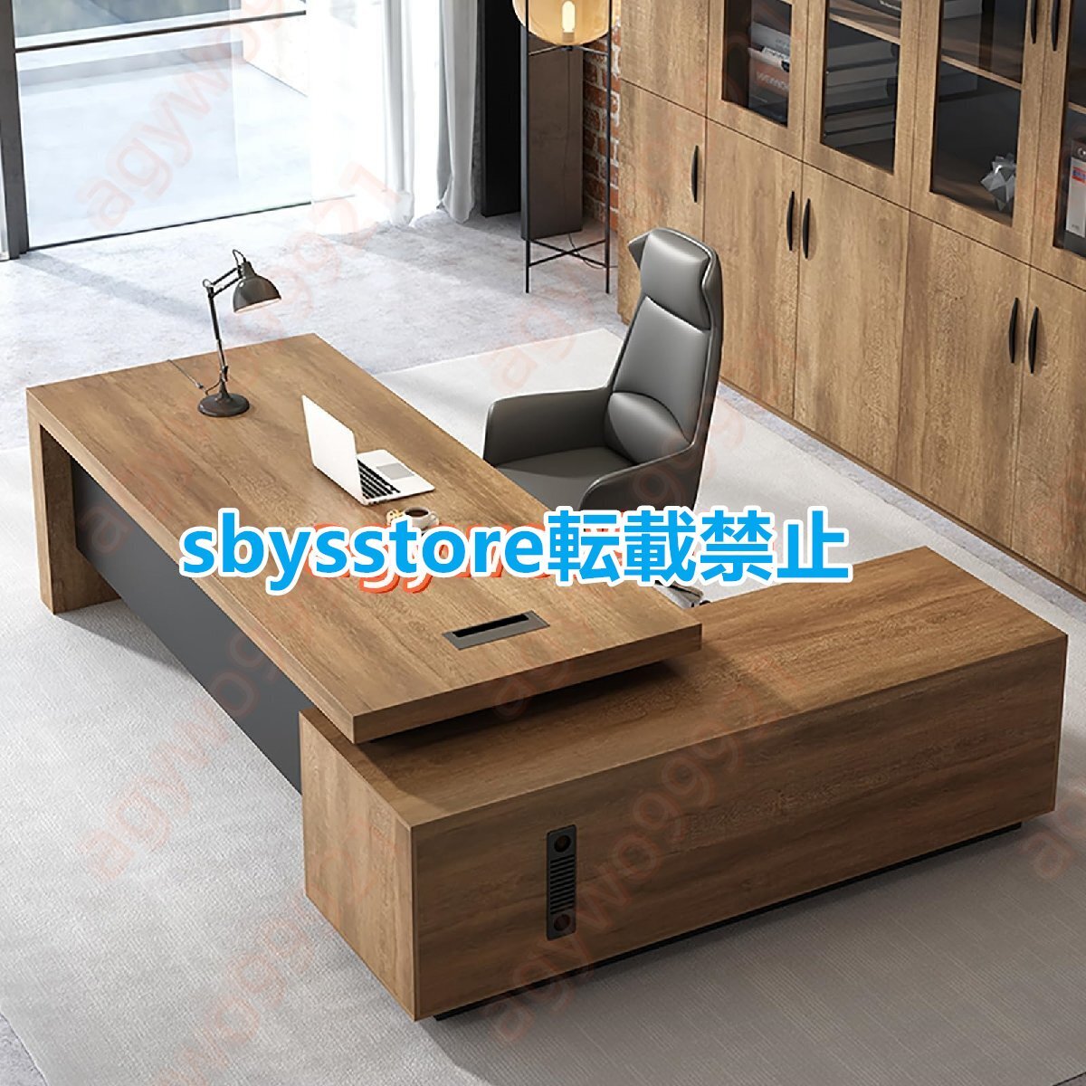 社長デスク エグゼクティブデスク L型 役員用デスク 保護板があり 配線孔 オープン収納 ウォールナット色+左キャビネット 160cm拍卖
