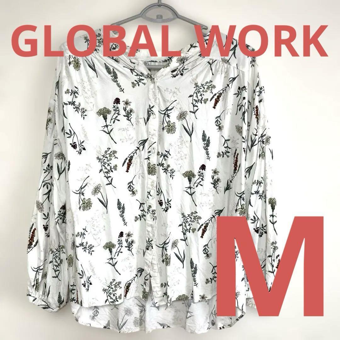 【Global Work】花柄ブラウス M 白色 レーヨン100% レディース拍卖