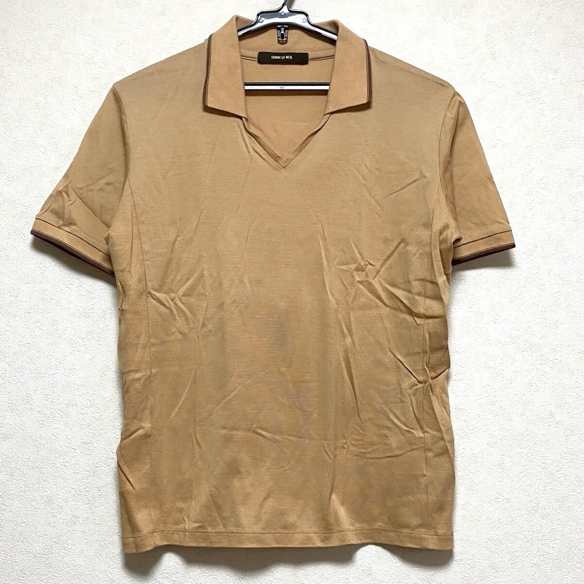 【美品】COMME CA MEN コムサメン ポロシャツ M 茶 ブラウン 無地 綿100% 日本製 メンズ トップス 半袖 秋冬 春 夏 人気 完売品 高級 拍卖