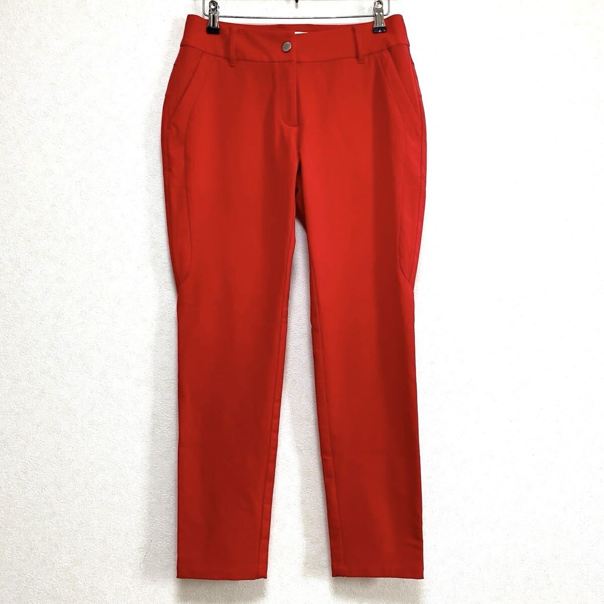 【美品】DESCENTE Gライン デサント レディース ゴルフパンツ 赤 レッド L相当 40サイズ 高級 ストレッチ 美脚 シルエット 長ズボン 格安拍卖