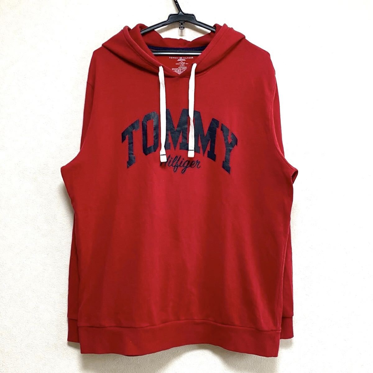 【人気】TOMMY HILFIGER トミーヒルフィガー フーディ パーカー L レッド 赤 ロゴプリント スウェット 長袖 メンズ ストリート 古着 美品拍卖