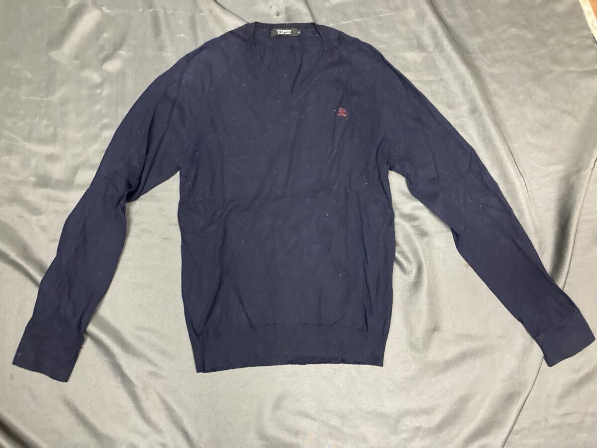 BURBERRY BLACK LABEL バーバリーブラックレーベル 長袖 薄手ニット セーター ネイビー サイズ:2拍卖