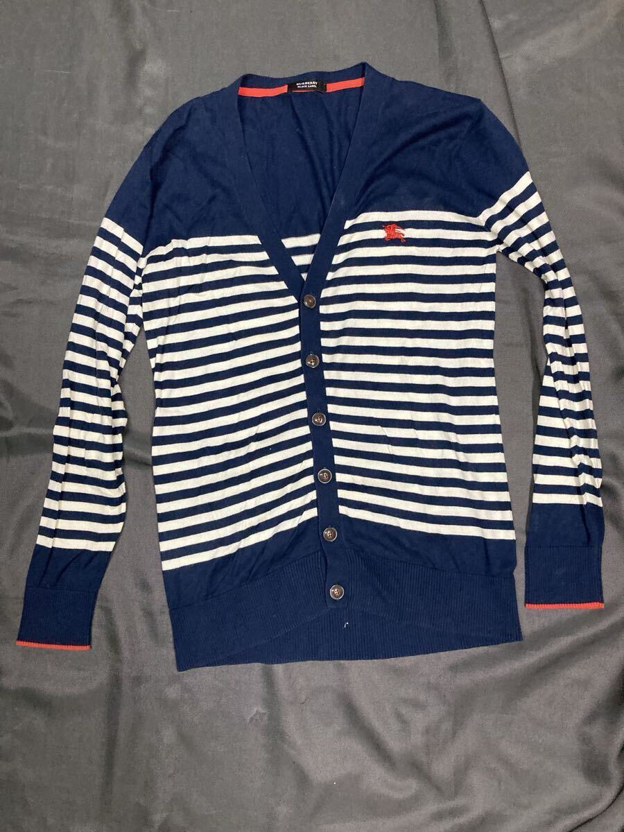 BURBERRY BLACK LABEL バーバリーブラックレーベル ネイビー ボーダー 長袖カーディガン サイズ:2拍卖
