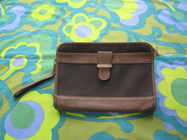 フランス製 dunhill ダンヒル セカンドバッグ 26cm/18cm/4.5cm グレー/こげ茶系 USED 昭和レトロ モダン拍卖