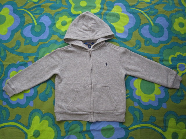 POLO RALPH LAUREN ポロ ラルフローレン フルZIPパーカー キッズ5 グレー 綿84/ポリ16 USEDキレイ 古着拍卖