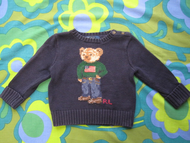 POLO RALPH LAUREN ポロ ラルフローレン ポロベア コットンセーター ネイビー サイズ12M 綿100 USED 古着拍卖