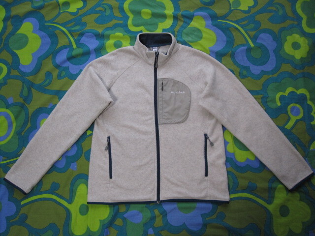 ジュニア160 mont-bell モンベル CLIMA PLUS フルZIPフリース アウター ナチュラル/グレー/ダークグリーン USEDキレイ ポリ100 アウトドア拍卖