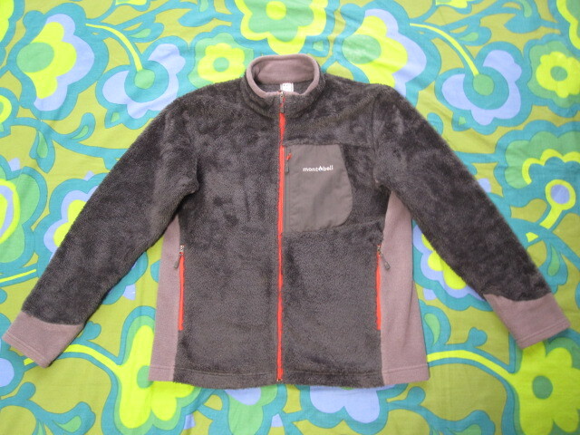 ジュニア160 mont-bell モンベル CLIMA AIR クリマエア フルZIPフリースアウター ブラック系/グレー/レッド 使用少ないキレイ ポリ100 古着拍卖