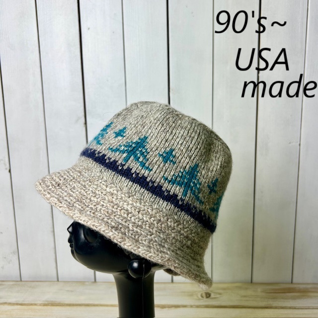 90s~ USA製 ウールニット バケットハット グレー オールド ヴィンテージ アメリカ古着 ニットハット SM ●58拍卖