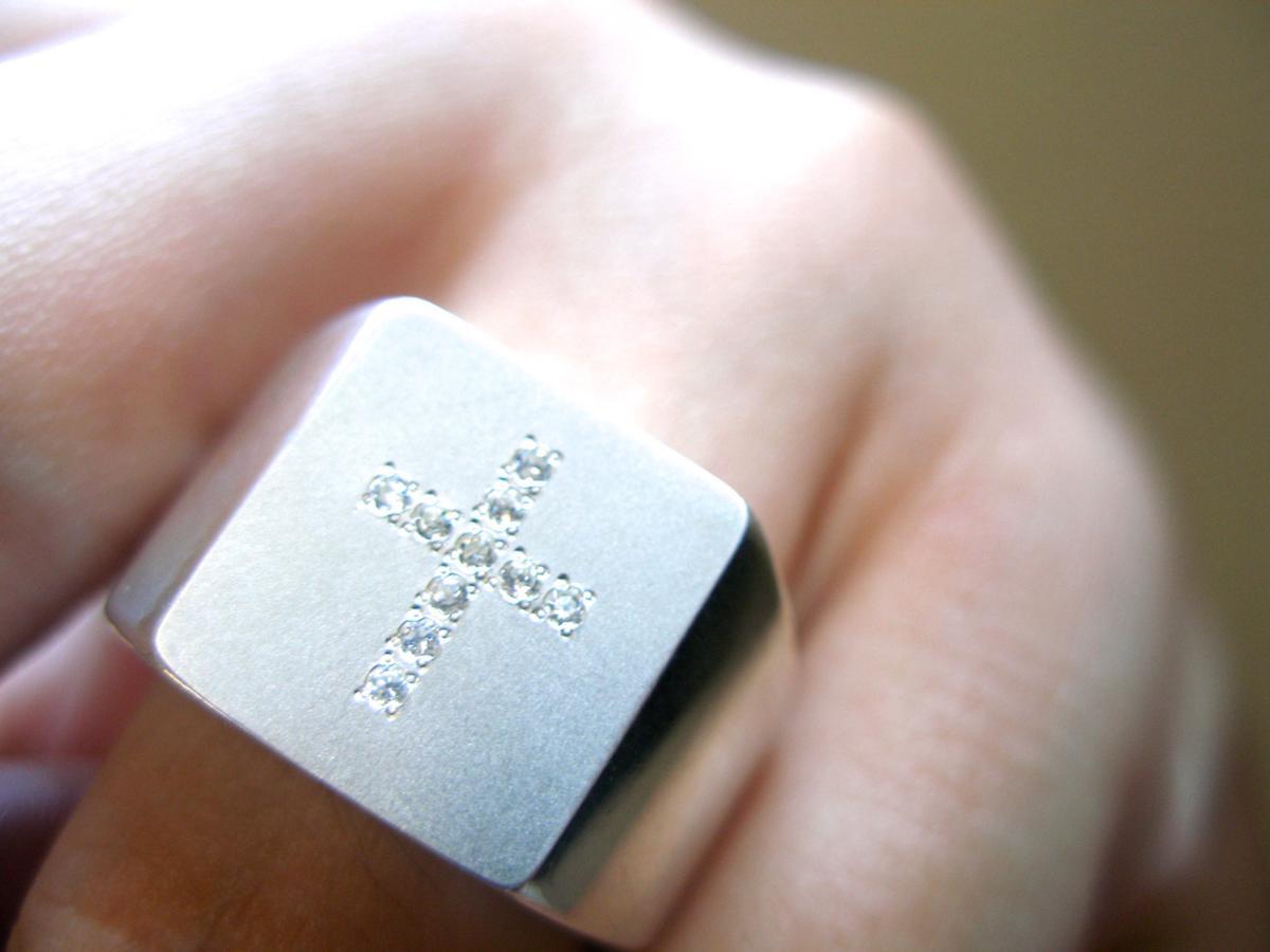 仁尾彫金『印台ダイヤクロスリング』ハンドメイド60拍卖