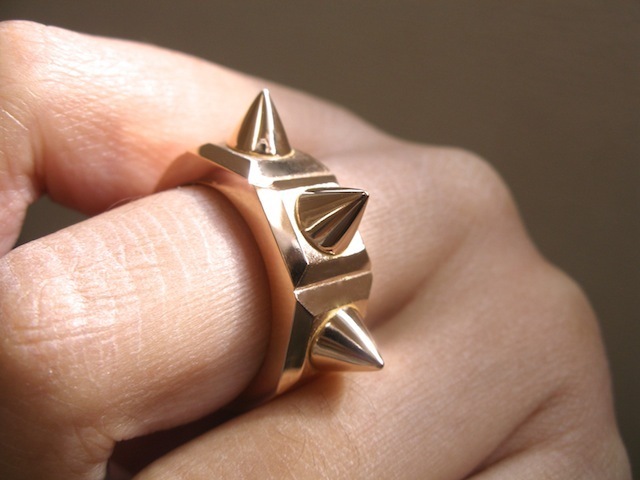 仁尾彫金『ピンクゴールド3つのマッドスパイクリング』ハンドメイド104拍卖