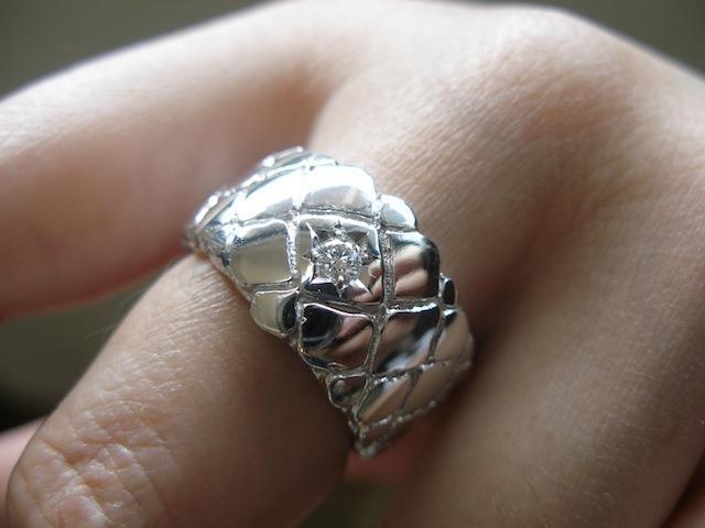 仁尾彫金『一つ星ダイヤ平打プラチナパイソンリング』ハンドメイド445拍卖