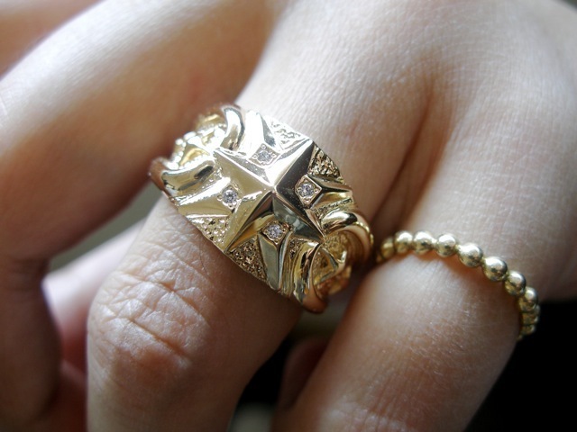 仁尾彫金『ゴールドギャラクシーダイヤリング』ハンドメイド443拍卖