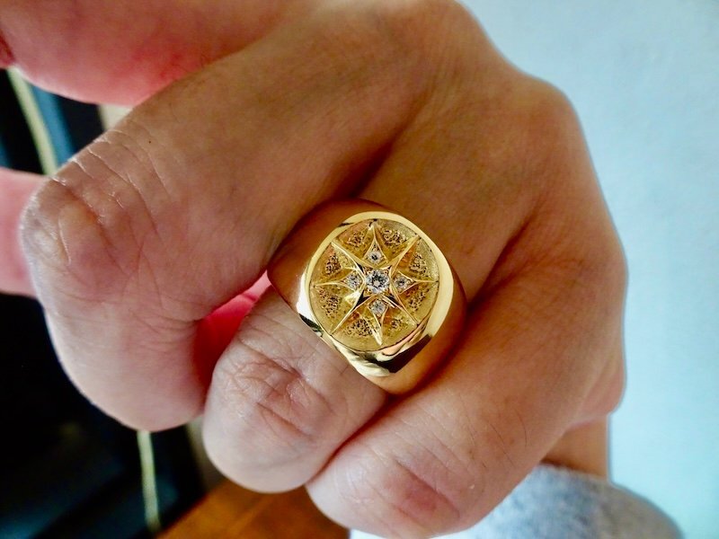 仁尾彫金『5つ星ダイヤ、k18、十字星リング』ハンドメイド358拍卖