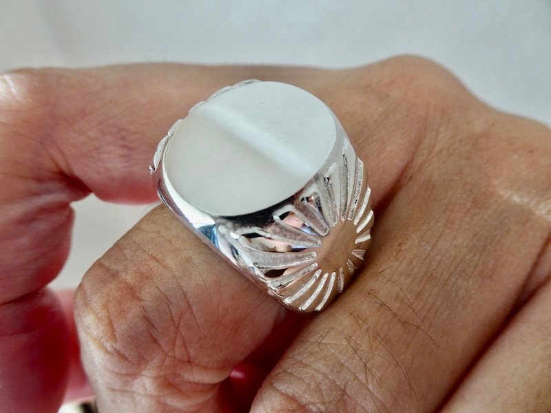 仁尾彫金『太陽の楕円印台リング、磨き』ハンドメイド468拍卖