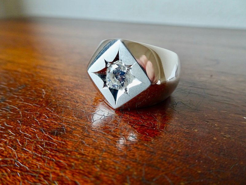 仁尾彫金『一つ星ジルコニア、プラチナ、菱形印台リング』ハンドメイド346拍卖