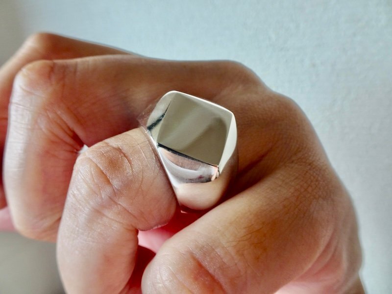 仁尾彫金『プラチナ、菱形印台リング、磨き』ハンドメイド341拍卖